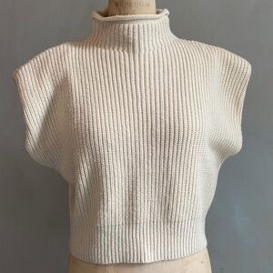 Zara Mock Cropped Sleeveless Ribbed Cream Sweater Size Small